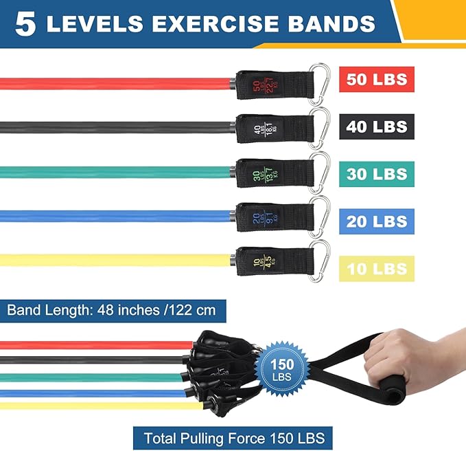 Resistance Bands Set, Exercise Bands for Working Out with Door Anchor/Handle/Ankle Strap/Pouch