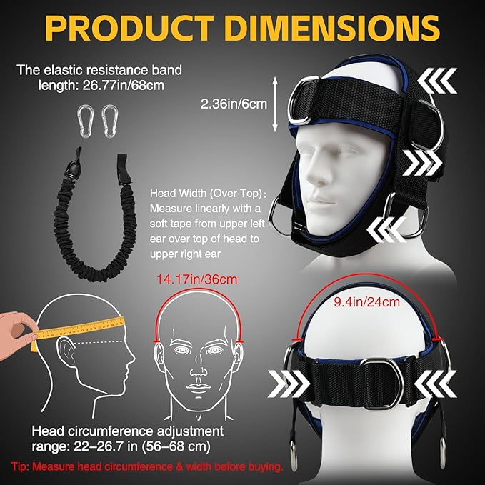 Fitness Neck Head Harness Trainer, Adjustable Chin Strap and Head Harness Strength, Neoprene Neck Exerciser for Weight Lifting, Home and Gym Use