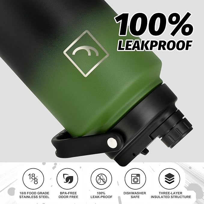 NATURE PIONEOR 1 Gallon Insulated Water Bottle - Double Vacuum Stainless Steel 128 oz Water Bottle with Holder, Wide Mouth & 2-in-1 Lid (Flip Straw & Spout), 1 Gallon Water Jug, Hiking, Camping, Gym
