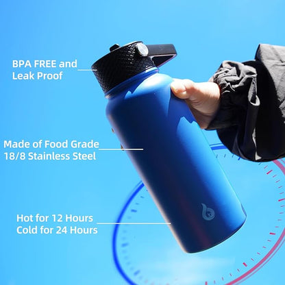 BJPKPK Insulated Water Bottles with Straw Lid, 27oz Stainless Steel Water Bottle with 3 Lids, Leak Proof BPA Free Metal Thermo, Mugs, Tumblers, Keep Cold Hot - Turquoise