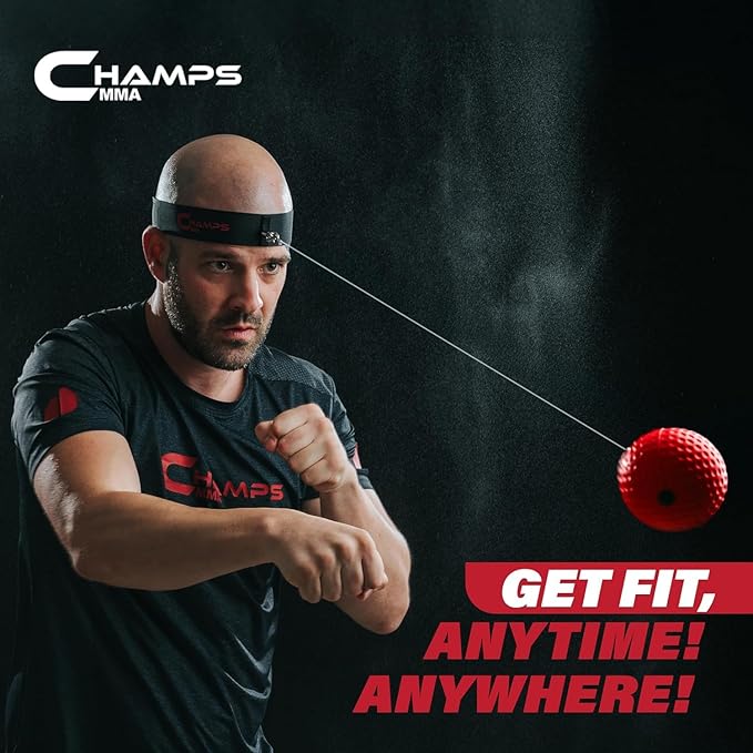 Champs MMA Boxing Reflex Ball with Punch Counter App | Boxing Equipment - Speed, Agility & Reflex Training | Hand Eye Coordination Training |Adjustable Headband| MMA Gear for Adults & Kids (Advanced)