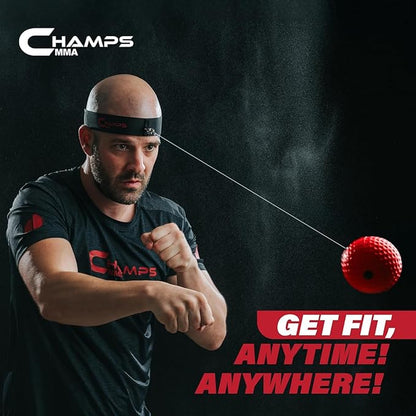 Champs MMA Boxing Reflex Ball with Punch Counter App | Boxing Equipment - Speed, Agility & Reflex Training | Hand Eye Coordination Training |Adjustable Headband| MMA Gear for Adults & Kids (Advanced)