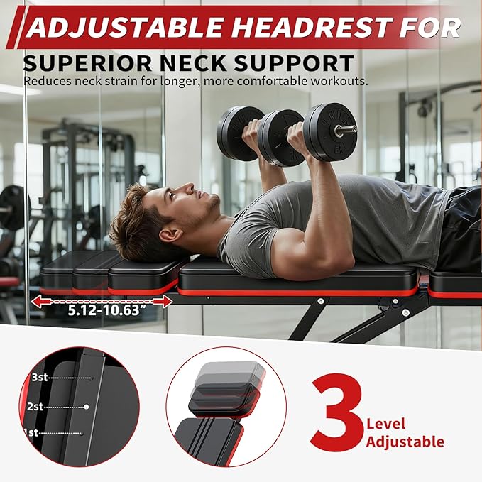 Adjustable Weight Bench, Foldable Workout Bench Press, Weight Benches for Home Gym, Workout Equipment for Full Body Exercise