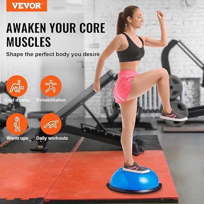 VEVOR Half Exercise Ball Trainer, 23/26 inch Balance Ball Trainer, 1500lbs Capacity Stability Ball, Yoga Ball with Resistance Bands & Foot Pump, Strength Fitness Ball for Home Gym Full Body Workout