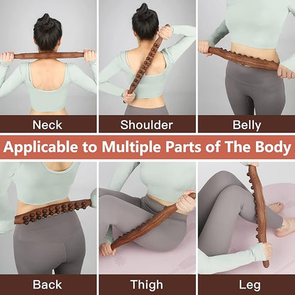 Wood Therapy Lymphatic Drainage Massage Roller Stick Tools, Myofascial Release Tool Stomach Cellulite Massager, Ease Neck Back Waist and Leg Pain Handheld Self Body Sculpting Massage Tool (20 Beads)