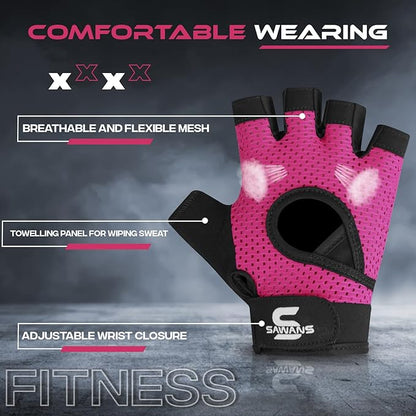 SAWANS Gym Gloves for Men & Women Ladies Weight Lifting Gloves Fitness Workout Breathable Training Non-Slip Grip Silicone Palm Protection Exercise Snug fit Hanging Pull-Ups Dumbbell