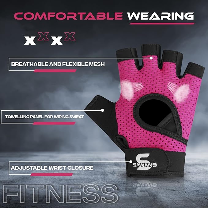SAWANS Gym Gloves for Men & Women Ladies Weight Lifting Gloves Fitness Workout Breathable Training Non-Slip Grip Silicone Palm Protection Exercise Snug fit Hanging Pull-Ups Dumbbell