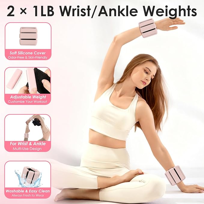 16 PCS Pink Pilates Ring and Ball Set for Women with 15" Magic Circle, Home Pilates Equipment Kit with Adjustable 1LB Ankle Wrist Weight, Resistance Band, Gliding Discs, Pilates Essentials Accessories