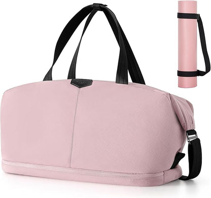 Timeet Expandable Gym Duffel Bag For Women with Yoga Mat Strap, 47L Sports Duffle Bag With Shoes Compartment&Dry Wet Pocket, Water Resistant Carry on Sports Weekend Travel Overnight Bag, Dusty Pink