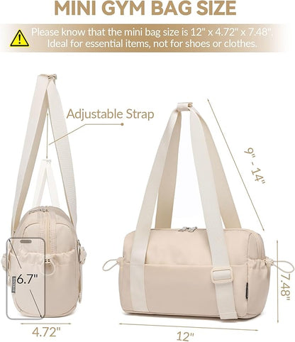 Small Gym Bag for Women Mini Duffle Bag with Wet Compartment, Lightweight Waterproof Cute Tote for Girls Workout Sport Travel,Beige