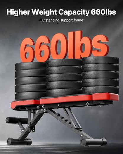 VEVOR Weight Bench, 800lbs/660lbs Adjustable Weight Bench Press for Full Body Workout, Exercise Sit-up Bench for Home Gym Strength Training, Multiple Functions, Fast Adjustment