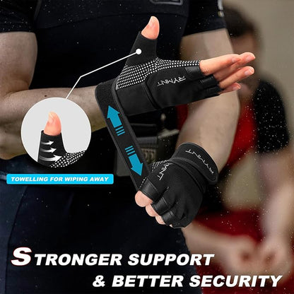 Workout Gloves with Wrist Wrap Support, Weight Lifting Gloves with Full Palm Protection & Extra Grip for Men Women Gym Exercise, Fitness, Weightlifting, Pull ups
