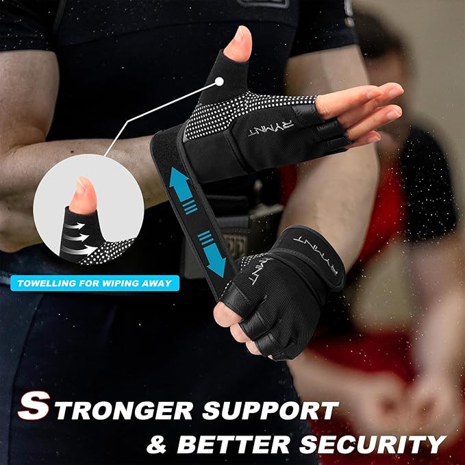 Workout Gloves with Wrist Wrap Support, Weight Lifting Gloves with Full Palm Protection & Extra Grip for Men Women Gym Exercise, Fitness, Weightlifting, Pull ups