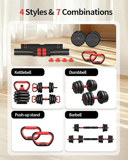 Adjustable Dumbbells,20/30/40/60/80lbs Free Weight Set with Connector, 4 in1 Dumbbells Set Used as Barbell/Kettlebells/Push up Stand, Fitness Workout Equipment for Home Gym for Youth,Women/Men
