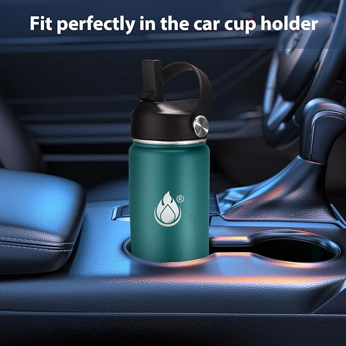 Insulated Water Bottle 32 oz with Straw, Stainless Steel Wide Mouth Water Bottle, Double Wall Vacuum Leak Proof with Straw Lid & Spout Lid for Sports or Office, Keep Cold or Hot Up to 24 Hrs