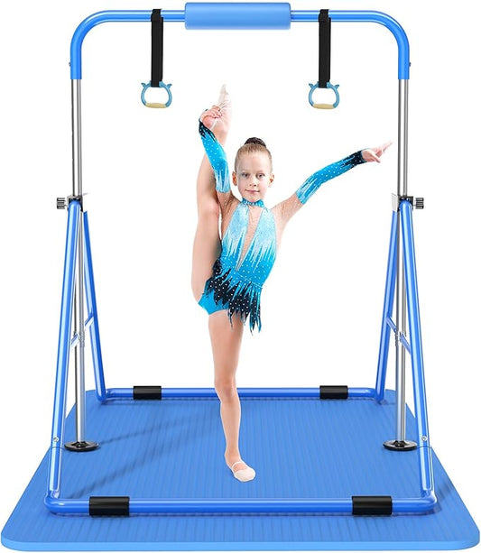 Safly Fun Foldable Gymnastics Bar for Kids, Adjustable 35"-51", Sturdy 145 lbs Capacity, Easy-to-Assemble, Gymnastics Equipment for Kids for Indoor/Outdoor Training
