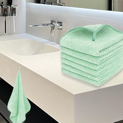 6 Pack Washcloth Set, Waffle Washcloth Towels Set, Microfiber Super Soft Highly Absorbent, Sturdy Quick Drying Towels for Bathroom, Gym, Sports, Yoga, Green