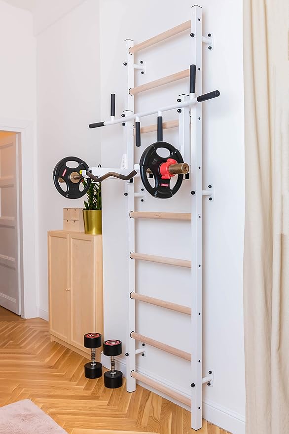 Wooden Swedish Ladder Wall Stall Bar - Indoor Chin Up Bar Workout Equipment for Home Exercise, Physical Therapy, Gymnastics, Fitness