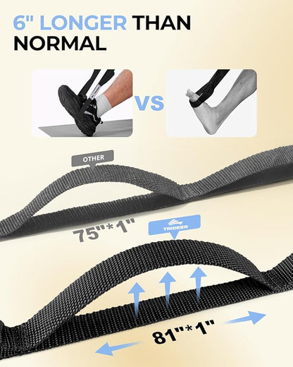 Trideer Stretching Strap with Loops & Leg Lifter, Non-Elastic PT-Style Physical Therapy Strap for Knee Replacement Rehab, Hamstring, Calf & Back Stretcher Mobility, Hip, Shoulder & Yoga
