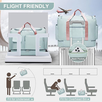 Small Gym Bag for Women, Travel Duffle Bag Carry On Weekender Bag with Shoe Compartment