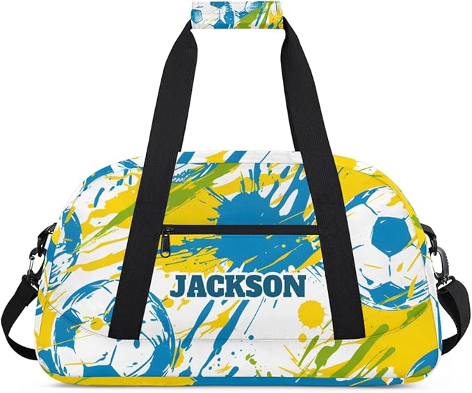 Personalized Boys Soccer Gym Duffel Bags for Kids, Custom Name Sport Training Travel Bags for Overnight Weekender