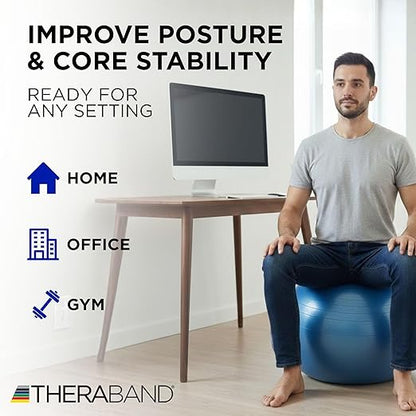 THERABAND Standard Exercise Ball, 30" Blue Stability Trainer for 6'2"–6'8" Users, Yoga & Pilates Ball, Balance & Core Trainer, For Athletes Fitness at Gym & Home