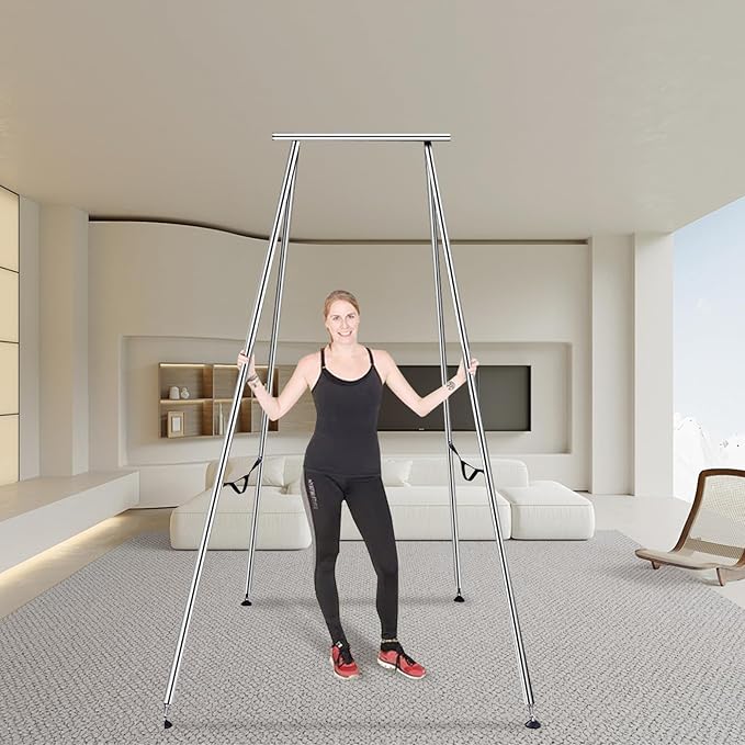VEVOR Yoga Stand Frame, Max 441-551 lbs Load Swing Stand, Triangular Structure Aerial Rig, Aerial Silk Stands with Yoga Hammock, Standard & Height-Adjustable Version
