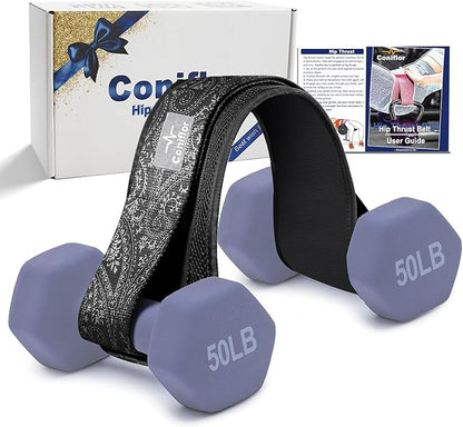 Hip Thrust Belt - Adjustable Fitness Belt for Dumbbells, Kettlebells, Plates - Support Up to 100 lbs - For Glute Workouts at Home Gym - Gifts Ideas for Women, Black