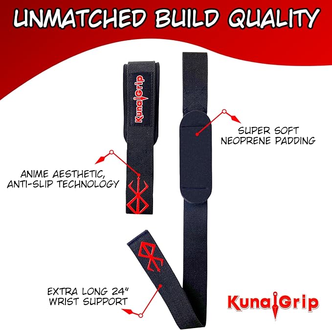 Anime Lifting Straps - Padded Wrist Straps for Weightlifting, Bodybuilding, Gym Workouts, Powerlifting, Deadlifts & Fitness (Soft Cotton 23.5 inch, 1 Pair)