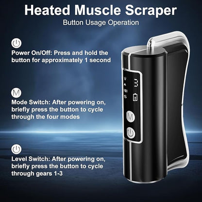 Heated Muscle Scraper Tool-2025 Upgraded Electric Gua Sha Tool for Whole Body Massage Relaxation & Skincare with Light-Care 4 Modes 3 Levels, for Woman,Workers, Athletes Perfect Gifts