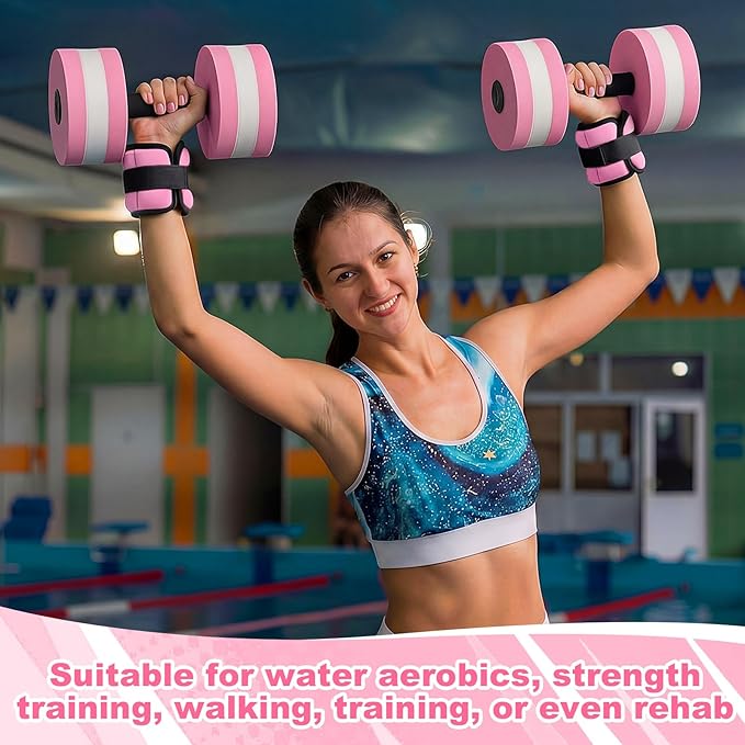 Water Aerobics Set, 4 Piece Pool Exercise Kit (2 Aqua Dumbbells + 2 Ankle/wrist Weights), EVA Foam, Low-impact Workout