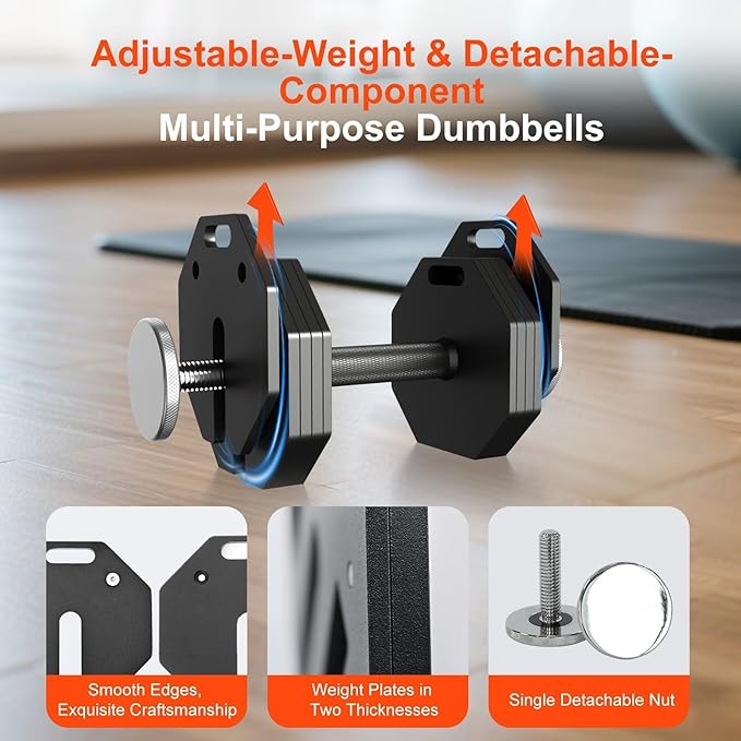 Adjustable Dumbbell Sets, Each 50/80/90/110/120LB Pairs Durable Steel Build, Free Weights Dumbbells Set of 2 with Anti-slip Handle, For Full Body Home Gym Workout Home Strength Training Equipment 50/80/90/110/120LBSX2