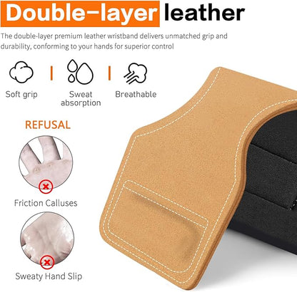 Weight Lifting Wrist Strap, Double-Layer Leather Wrist Straps for Gym Strength Training Weightlifting,Deadlift and Powerlifting, Enhance Grip Strength Neoprene Padding Gym Workout Lifting Straps Men/Women Pair