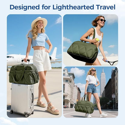Gym Bag for Women, Puffer Travel Duffle Bag With Shoes Compartment & Wet Pocket, Carry On Tote Bag For Weekender, Overnight, Sport (Green, Large)