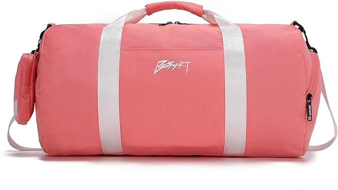 BE Smart Gym Bag Sports Duffle Bag for Men Women, Waterproof Gym Bags Weekender Bags with Shoe Compartment, Lightweight Large Overnight Workout Bag, Pink With Tpu Pocket, Casual Fashion