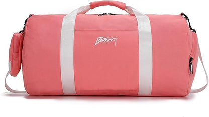 BE Smart Gym Bag Sports Duffle Bag for Men Women, Waterproof Gym Bags Weekender Bags with Shoe Compartment, Lightweight Large Overnight Workout Bag, Pink With Tpu Pocket, Casual Fashion