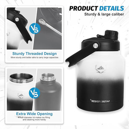 NATURE PIONEOR 84 oz Insulated Water Bottle - Double Vacuum Stainless Steel Water Jug with Holder/Carrier, Wide Mouth, Outdoor Sports, Hiking, Camping, Gym