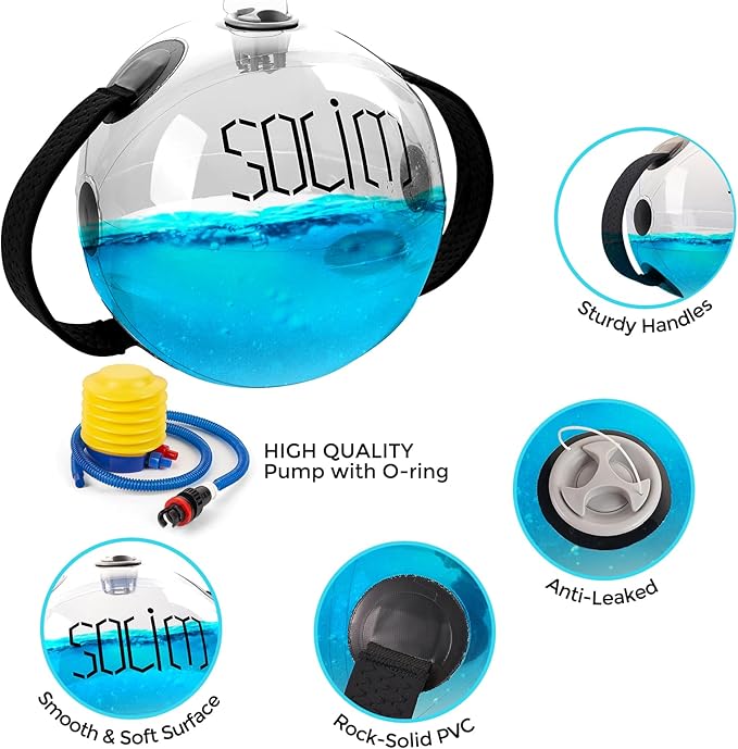 Solim Water Weights Aqua Bag Ball Shape, Workout Sandbag Alternative Strength Training Sand Bag Portable Stability Fitness Equipment Ultimate Core and Balance Training for Home Gym