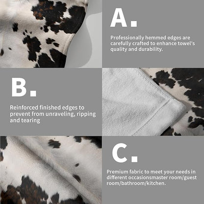 Cow Fur Texture Hand Towels 2 Pack 28x14 Inch White Black Brown Animal Skin Print Kitchen Bathroom Gym Towels