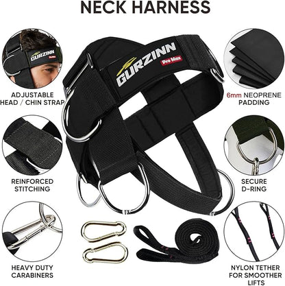 【GurZinn】 Neck Harness Trainer - Adjustable 40" (100cm) Heavy Duty Rope & Neoprene Padding | Improve Neck Strength & Reduce Neck Pain | Gym & Home Use