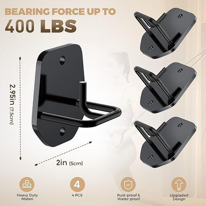 4 Pcs Resistance Band Anchors - Space-Saving Wall Mount Workout Anchors for Exercise Bands - Upgrade Home Gym Wall Hooks for Strength Training, Fitness, Physical Therapy