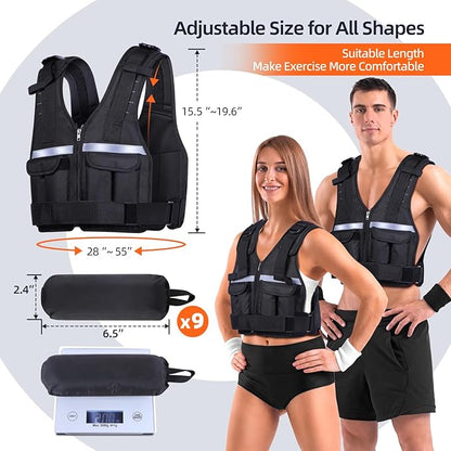 Sportneer Adjustable Weighted Vest Weights: 2-18 lbs/2-40 lbs Washable Weight Vest for Walking 16 In 1 Fast Adjust Rucking Vest for Women and Men Home Gym Running Jogging Strength Training Vests