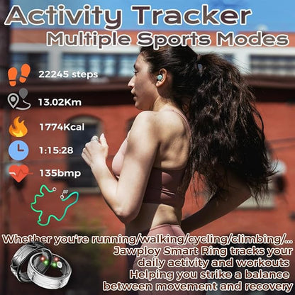 Smart Ring Fitness Tracker Sleep Tracking Heart Rate Monitor Pedometer, Waterproof Activity Tracker Fitness Ring Steps Counter, Gesture Controls for Short Video, 8 Days Last, Silver, #11