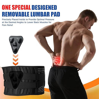 Back Brace Support Belt - Breathable Adjustable Lumbar Support, with EVA Removable Lumbar Pad, 6 Stays, for Lower Back Pain Relief (Light Gray, XX-Large)