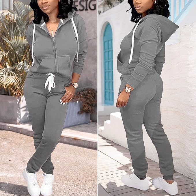 CLOCOR Track Suits for Women Set - Casual 2 Piece Outfits Sweatsuit Pocket Hoodies Long Sleeve with Patchwork Pants Set
