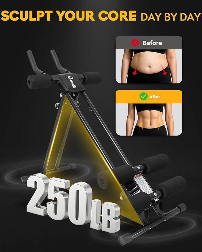 Ab Machine Abdominal Stomach Workout: Adjustable Ab Trainer Machine Ab Cruncher Core Strength Training Equipment for Home Gym Foldable for Women and Men