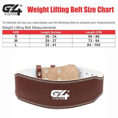 G4 Vision Genuine Leather Adjustable Weightlifting Belt 4 Gym Fitness Bodybuilding Powerlifting Deadlifting Thrusters Back Support Heavy Workout (Large, Brown)