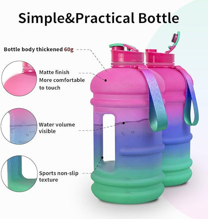 TOOFEEL 2 Liter Water Bottles - Half Gallon Water Bottle BPA Free - Ideal for Gym, Big Water Bottle，Reusable Sports Bottle with Measurements Marked Drink Container- Purple Blue Green Gradient