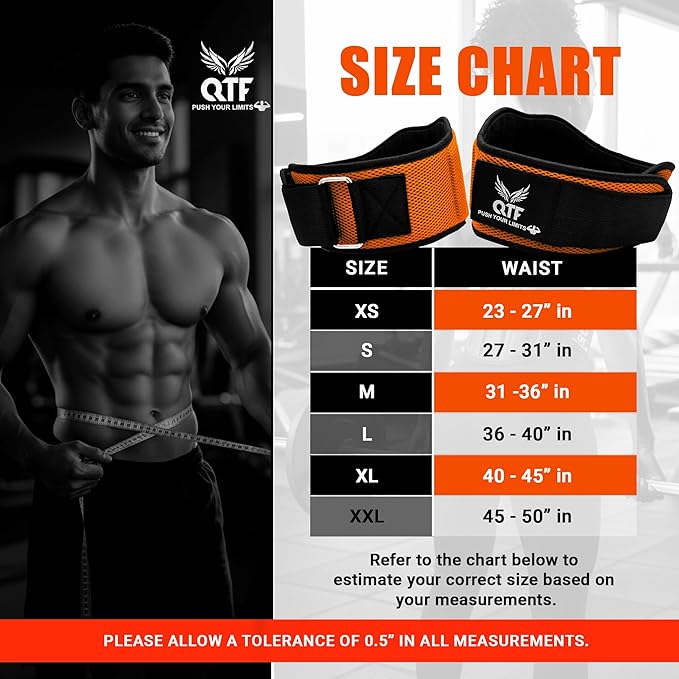 QTF Fitness Neoprene Weight Lifting Belt - Adjustable 6" Gym Support for Stability & Lumbar Support - Sweat Resistant Weightlifting Belt for Men & Women for Squats, Deadlifts & Bench Presses
