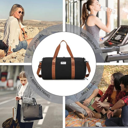 BE SMART Waterproof Mens Gym Bag with Shoe Compartment, Sports Gym Duffle Bag with Adjustable Strap for Men Women, Lightweight Large Sport Duffel Bag for Travel, Sports, Workout(Black/Brown)